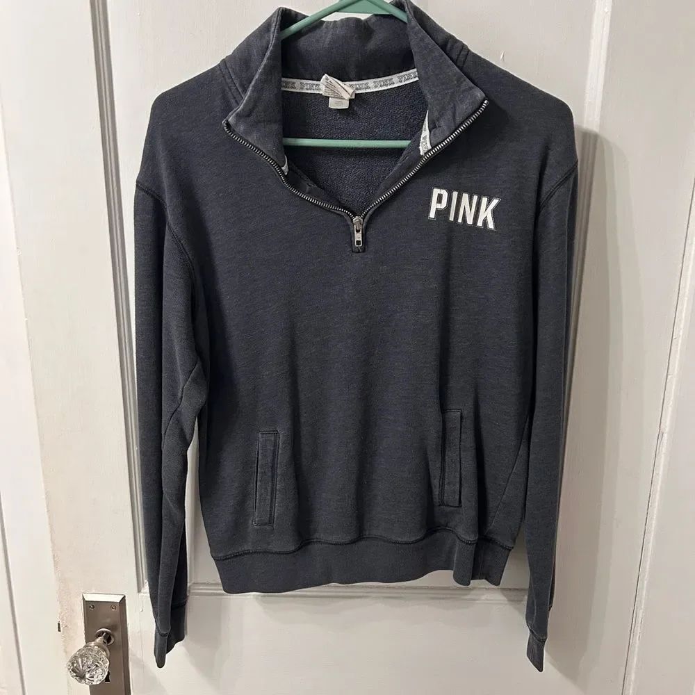 PINK Victoria's Secret Women's Dark Gray Quarter-Zip Sweater